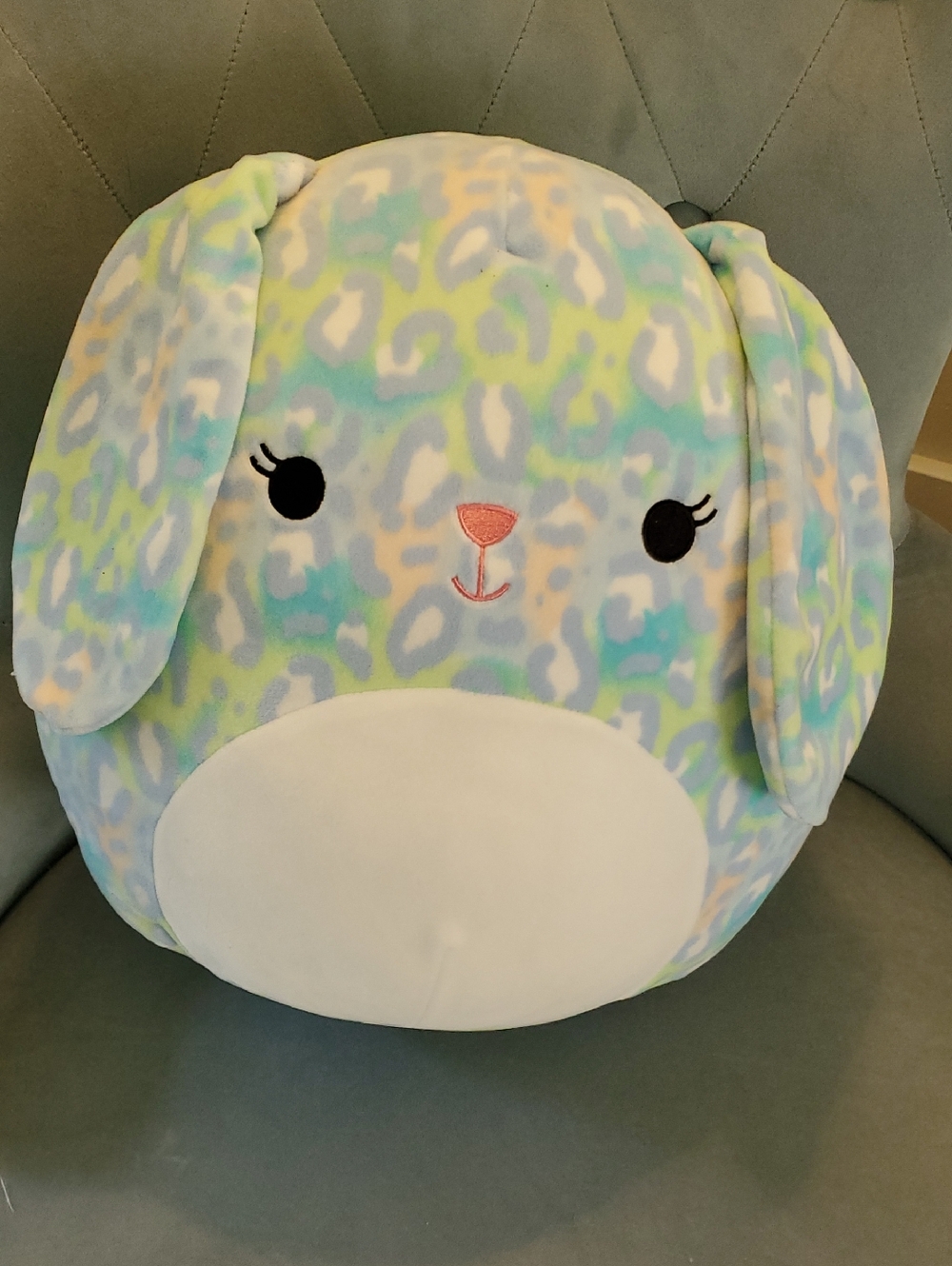 11"Squishmallows Pastel Leopard Bunny Pillow in Mint, Yellow & Lavender